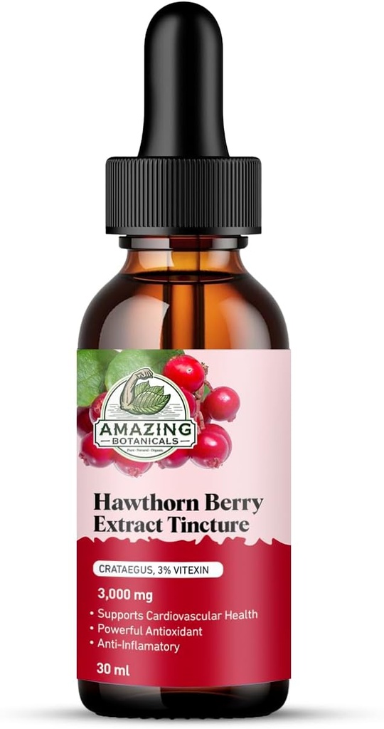 Amazing Botanicals Hawthorn Berry Extract 3.000mg Δύναμη Βάμμα - Οργανική Ανοσολογική Υποστήριξη & Συμπλήρωμα Ευεξίας 30ml/1oz