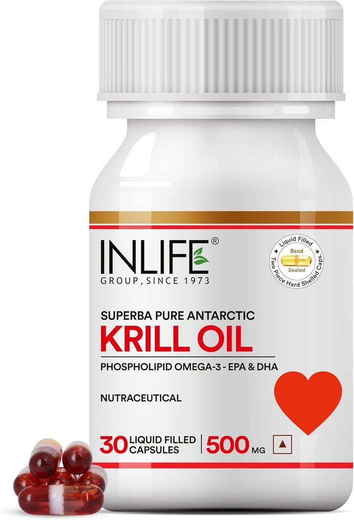 Συμπλήρωμα λαδιού κριλ INLIFE - Phospholipid Omega 3 με Ασταξανθίνη - 500 mg, 30 κάψουλες