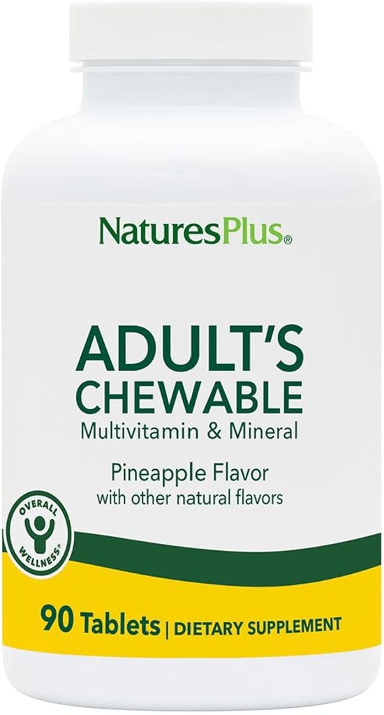 Natures Plus Adult's Chewable Multivitamin - 90 Vegetarian Tablets - Ανανάς Γεύση - Φυσικό ολόκληρο συμπλήρωμα τροφίμων για τη συνολική υγεία, ενέργεια - Χωρίς γλουτένη - 90 Σερβιέτες