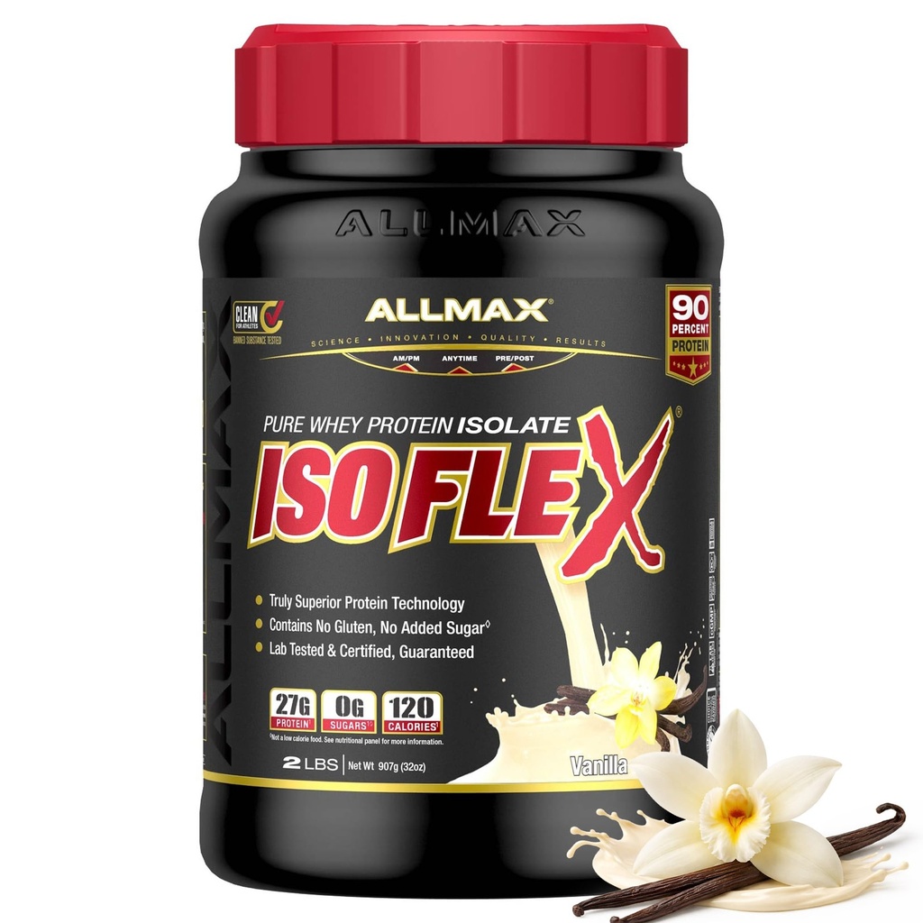Διατροφή ALLMAX - ISOFLEX Whey Protein Powder, Whey Protein Isolate, 27g Protein, Vanilla, 2 Λίρες