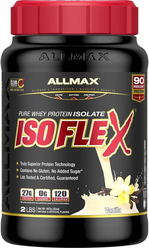 Διατροφή ALLMAX - ISOFLEX Whey Protein Powder, Whey Protein Isolate, 27g Protein, Vanilla, 2 Λίρες
