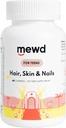 MEWD Teen and Kids Hair, Skin+Nails Daily Multivitamin Gummy Strengener Formula - Μασώμενα συμπληρώματα βιταμίνης με Biotin, Zinc, Vitamins A, B, & D3 για Κορίτσια & Αγόρια, 60, Made in USA