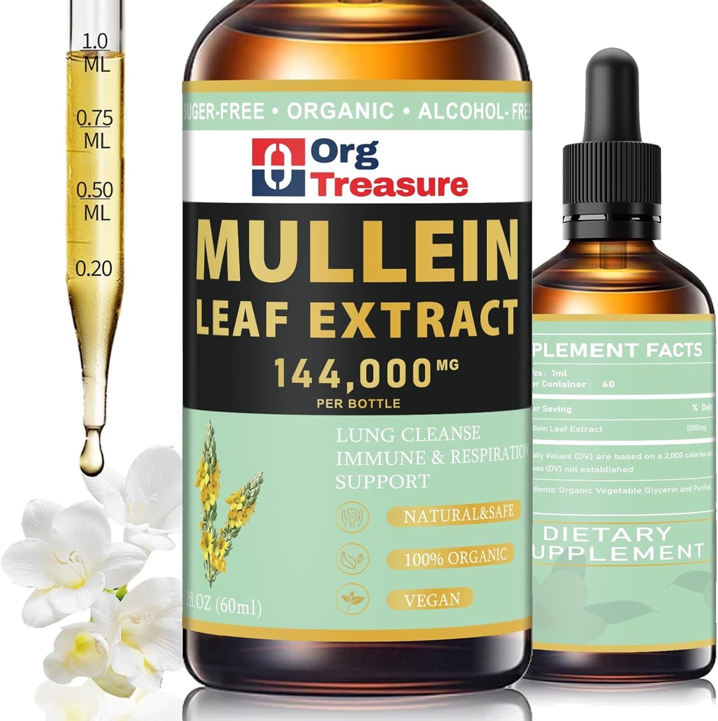 Mullein Drops for Lungs - Βιολογικό εκχύλισμα φύλλων Mullein - Lung Cleanse & Detox, αναπνευστική και ανοσοποιητική υποστήριξη, φυσικό συμπλήρωμα βοτάνων, ως υγρό, βάμμα, τσάι, 2 FL OZ