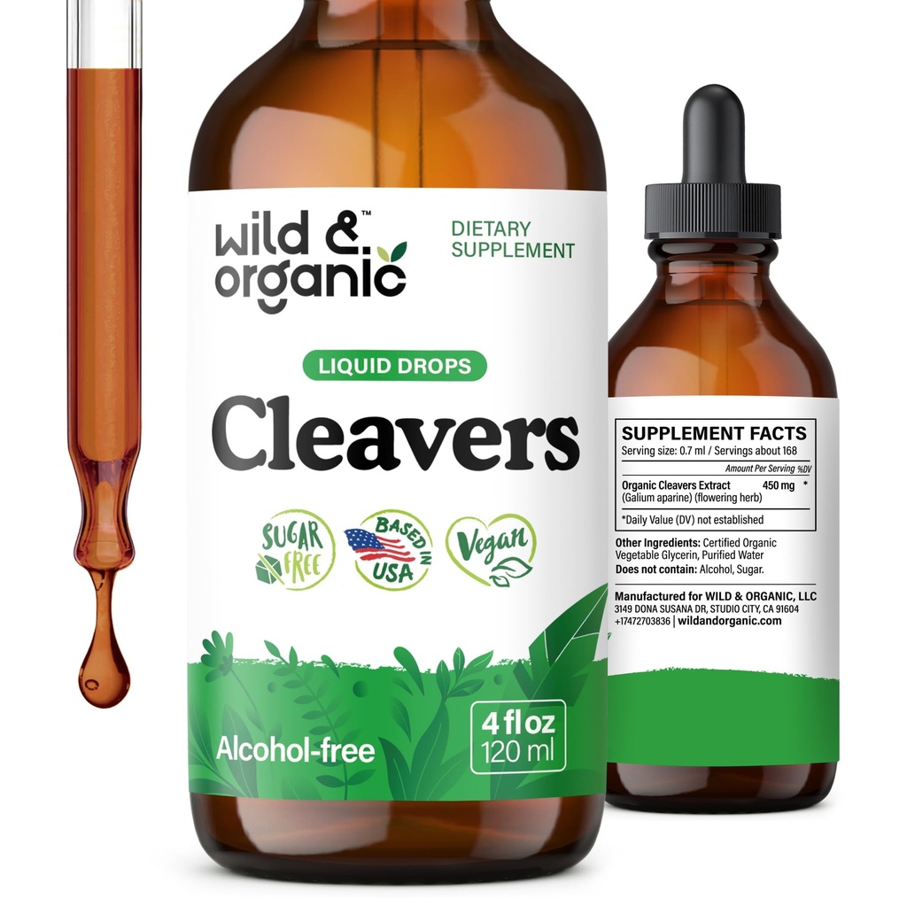 Άγρια & Βιολογικά Χρώματα - Βότανο Detox Drops with Cleavers Herb - Galium Aparine Leaf Extract Supplement - Vegan, Sugar & Alcohol-Free - 4 fl oz