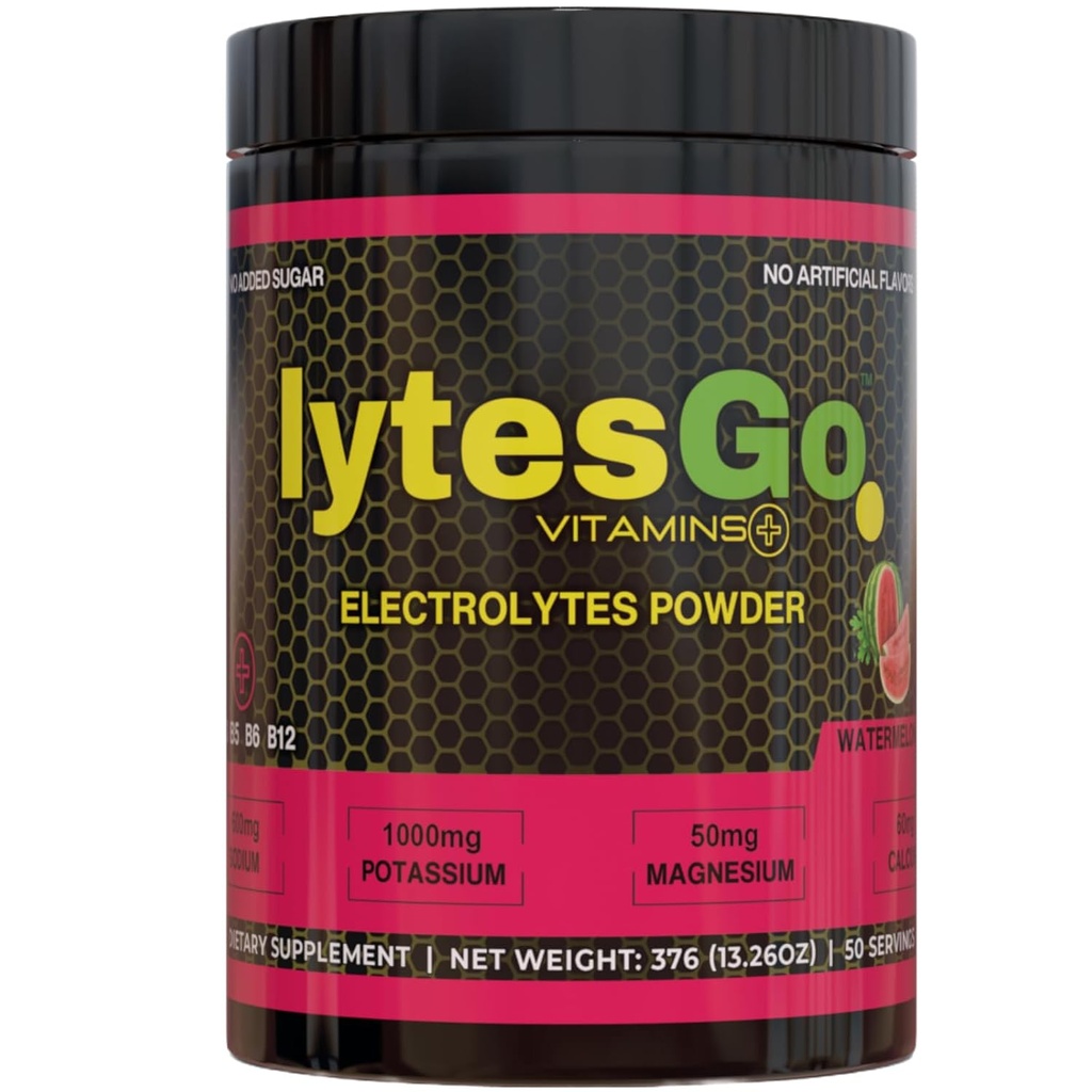 lytesGo Ηλεκτρόλυτες Σκόνη Ενυδάτωση Ποτό - Χωρίς Ζάχαρη - Καρπούζι Γεύση - Ηλεκτρολύτης Σκόνη για Ανάκτηση - 50 Σερβιέτες