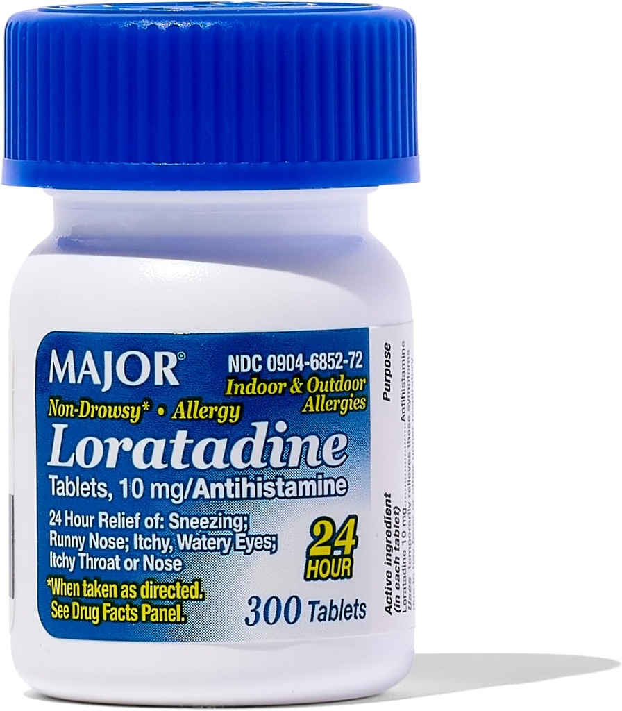 Major Allergy Loratadine 10 mg Δισκία - Μη- Νυσταλγική Αλλεργία Ιατρική για Ενήλικες και Παιδιά Ηλικίες 6+ - Προωθεί 24ωρη Αλλεργία Ανακούφιση - Καθημερινή Αλλεργία Δισκία - Αντιισταμινικό - 300 Tabletισκία