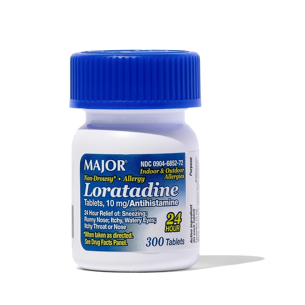 Major Allergy Loratadine 10 mg Δισκία - Μη- Νυσταλγική Αλλεργία Ιατρική για Ενήλικες και Παιδιά Ηλικίες 6+ - Προωθεί 24ωρη Αλλεργία Ανακούφιση - Καθημερινή Αλλεργία Δισκία - Αντιισταμινικό - 300 Tabletισκία