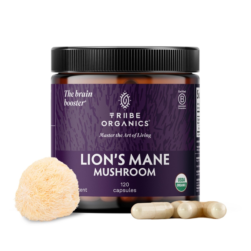 TRIBE ORGANICS Lion’s Mane Supplement 1000mg Mushroom Extract Powder - ανοσοποιητικό σύστημα Booster & Brain Nootropic για Εστίαση και Μνήμη 