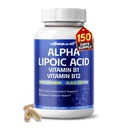 Alpha Lipoic Acid High Potency with Vitamin B1, Vitamin B12, Benfotiamine, Ubiquinol, Black Pepper - Υποστήριξη Κυτταρική Υγεία - 150 Count - Made & Tested στις ΗΠΑ