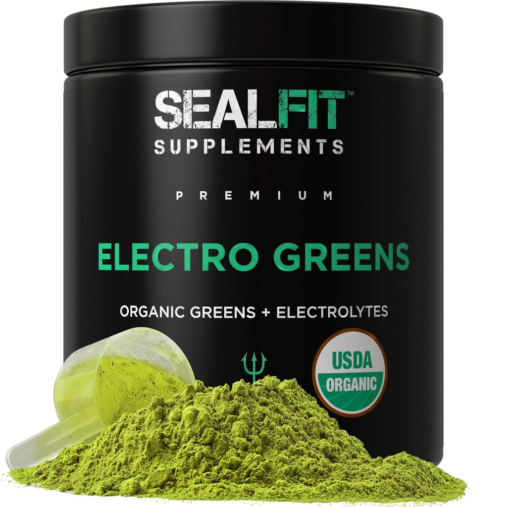 SEALFIT ElectroGreens - Organic Electrolyte Powder with 25+ Greens & Superfoods - Supports Hydration, Energy & Recovery - Vegan, Non-GMO, USDA Organic - 30 Servings
