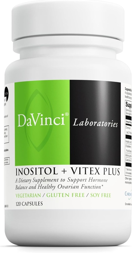 DAVINCI Labs - Ινοσιτόλη + Vitex Plus - Ένα συμπλήρωμα διατροφής για την υποστήριξη της ισορροπίας ορμονών και υγιή λειτουργία των ωοθηκών - χορτοφαγικά, χωρίς γλουτένη, χωρίς σόγια - 120 κάψουλες