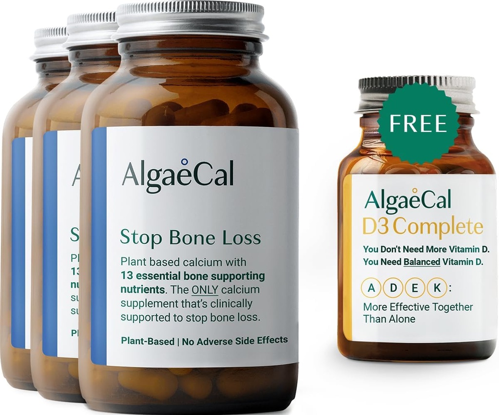 ALGAECAL Vitality Bundle - Δωρεάν 4-σε-1 Βιταμίνη D3 Ολοκληρωμένο & Φυτικό Ασβέστιο με 13 Οστέινα Ορυκτά, Κλινικά Εμφανίζονται για να σταματήσουν την απώλεια των οστών, ανοσοποιητική & ολική ευεξία του σώματος