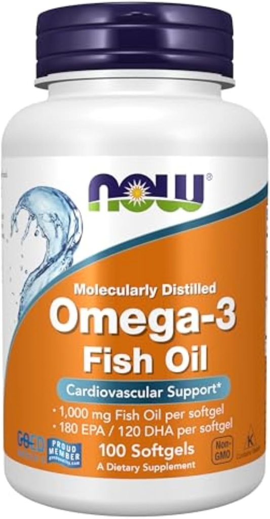 NOW Supplements, Omega-3 180 EPA / 120 DHA, Molecularly Distilled, Cardiovascular Support, 100 Softgels