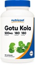 Nutricost Gotu Kola 500 MG, 180 κάψουλες - κάψουλες χορτοφάγων, χωρίς γλουτένη, μη ΓΤΟ