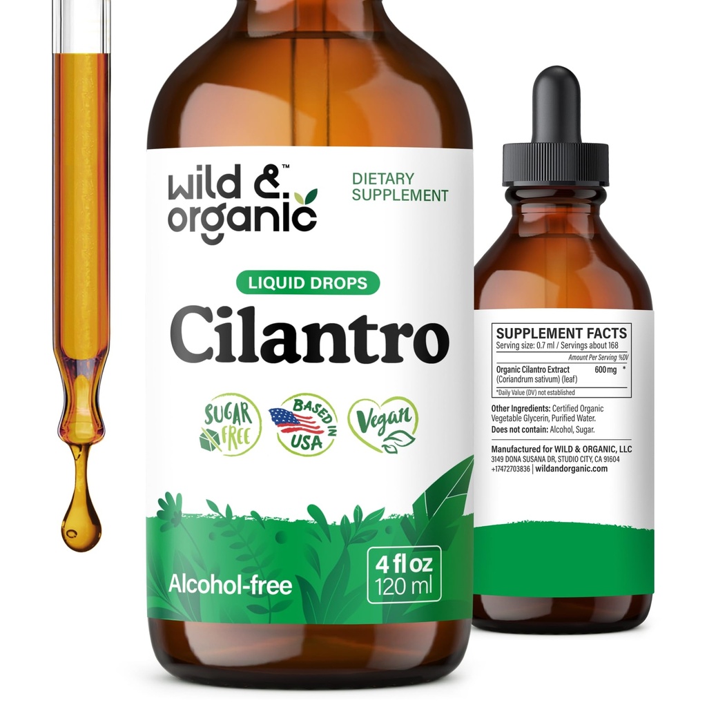 Βάμμα Άγρια & Βιολογικό Cilantro - Βότανο Detox σταγόνες με εκχύλισμα Cilantro - Υγρό Coriander Leaf Συμπλήρωμα - Vegan, Ζάχαρη & Αλκοόλ-ελεύθερο - 4 fl oz