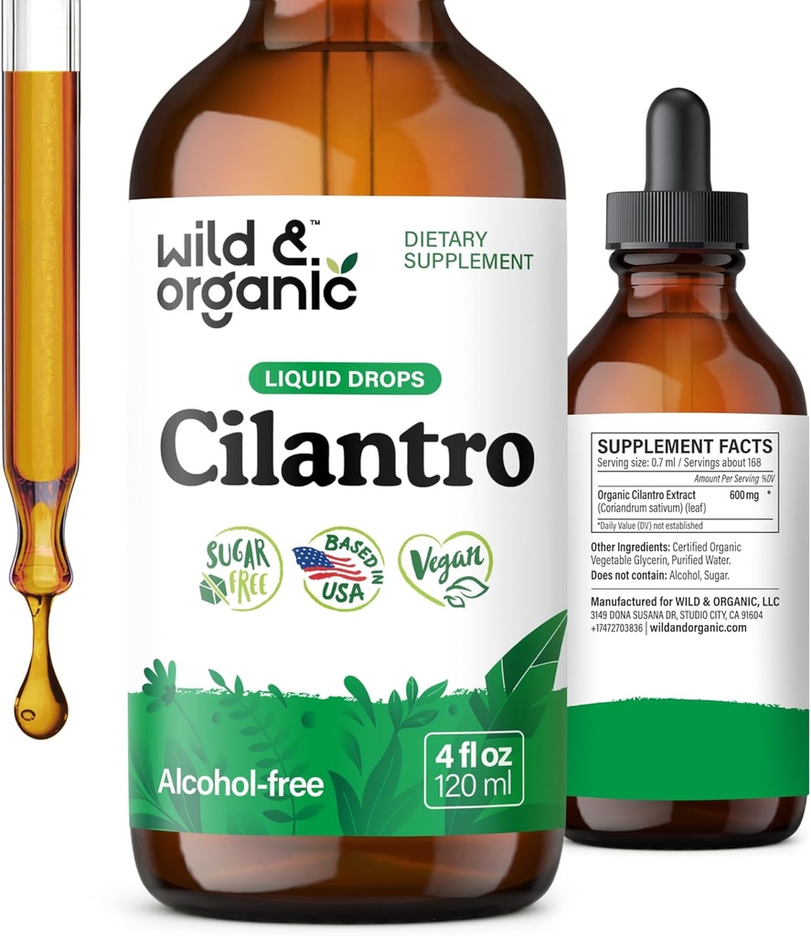 Βάμμα Άγρια & Βιολογικό Cilantro - Βότανο Detox σταγόνες με εκχύλισμα Cilantro - Υγρό Coriander Leaf Συμπλήρωμα - Vegan, Ζάχαρη & Αλκοόλ-ελεύθερο - 4 fl oz