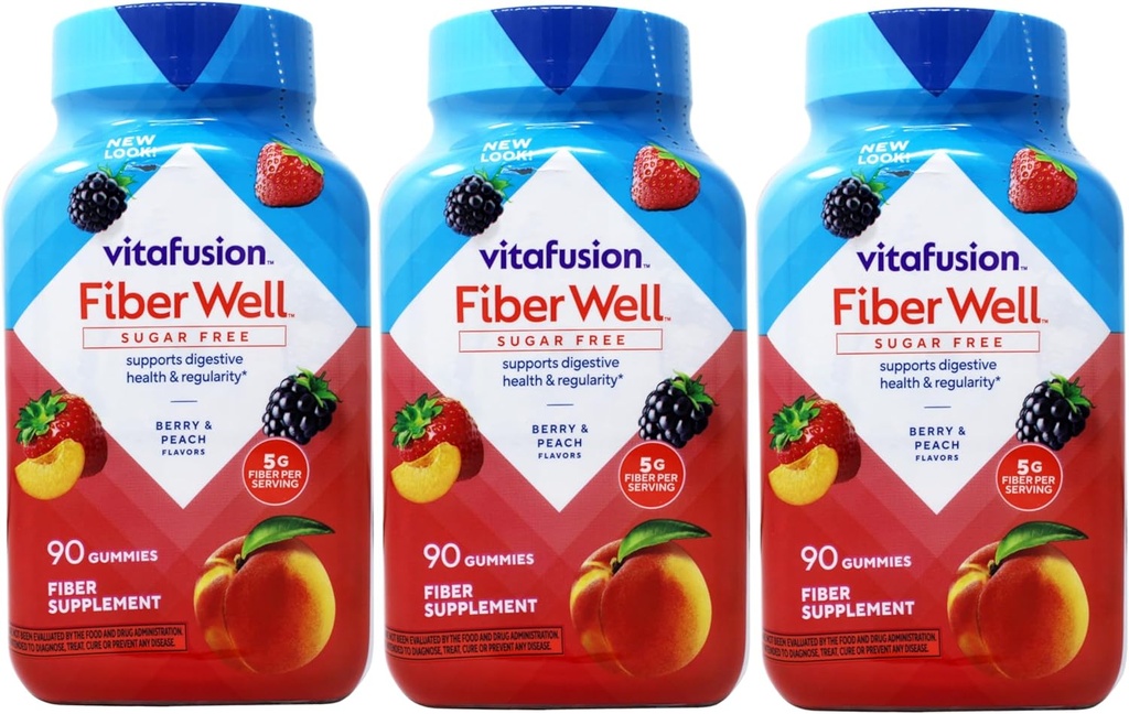 VitaFusion, Fiber Well Gummies, Συμπλήρωμα ινών, Ποικίλες Γεύσεις - 90 gummies, Συσκευασία των 3