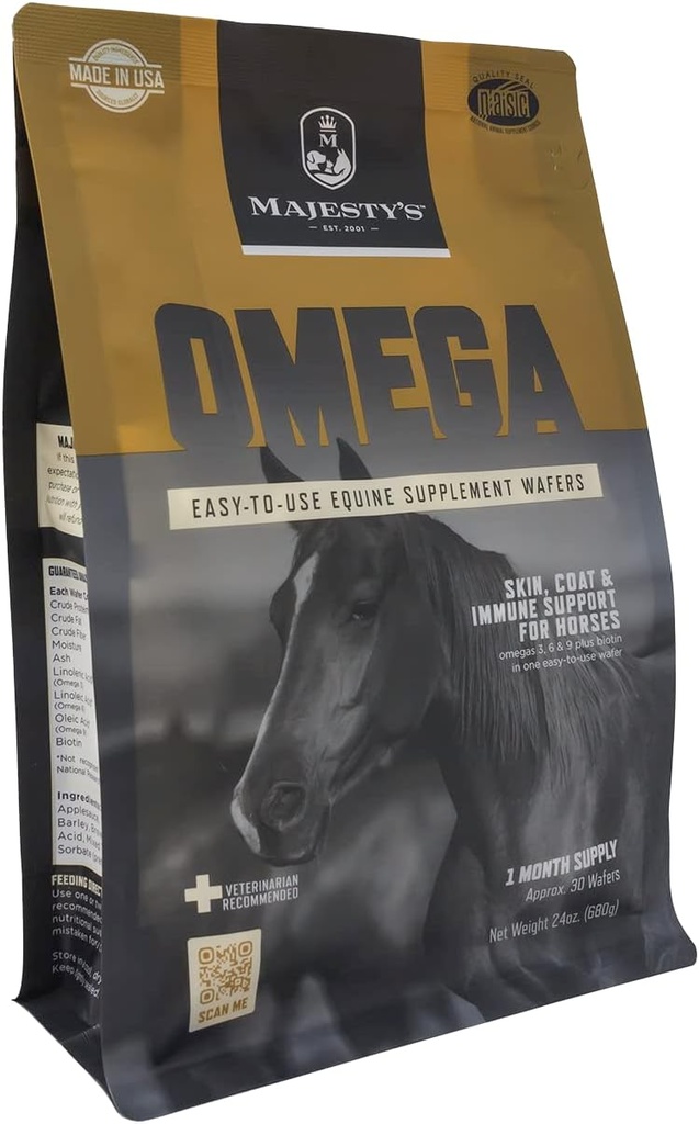Μεγαλειότητα Omega Wafers - Superior Horse / Equine Skin, Coat, and Immune Support Supplement - Ωμέγα 3, 6, 9, και Biotin - 60 Count (2 Μήνας Προμήθεια)