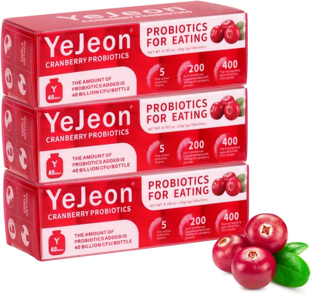 YeJeon Cranberry Probiotics for Women - PH Balance, Digestive, UT, & Feminine Health - 40 Δισεκατομμύρια CFU - 5 Μοναδικά Γυναικεία Στελέχη - Βιολογικό Προβιοτικό για την Κολπική Υγεία των Γυναικών-3 Πακέτα