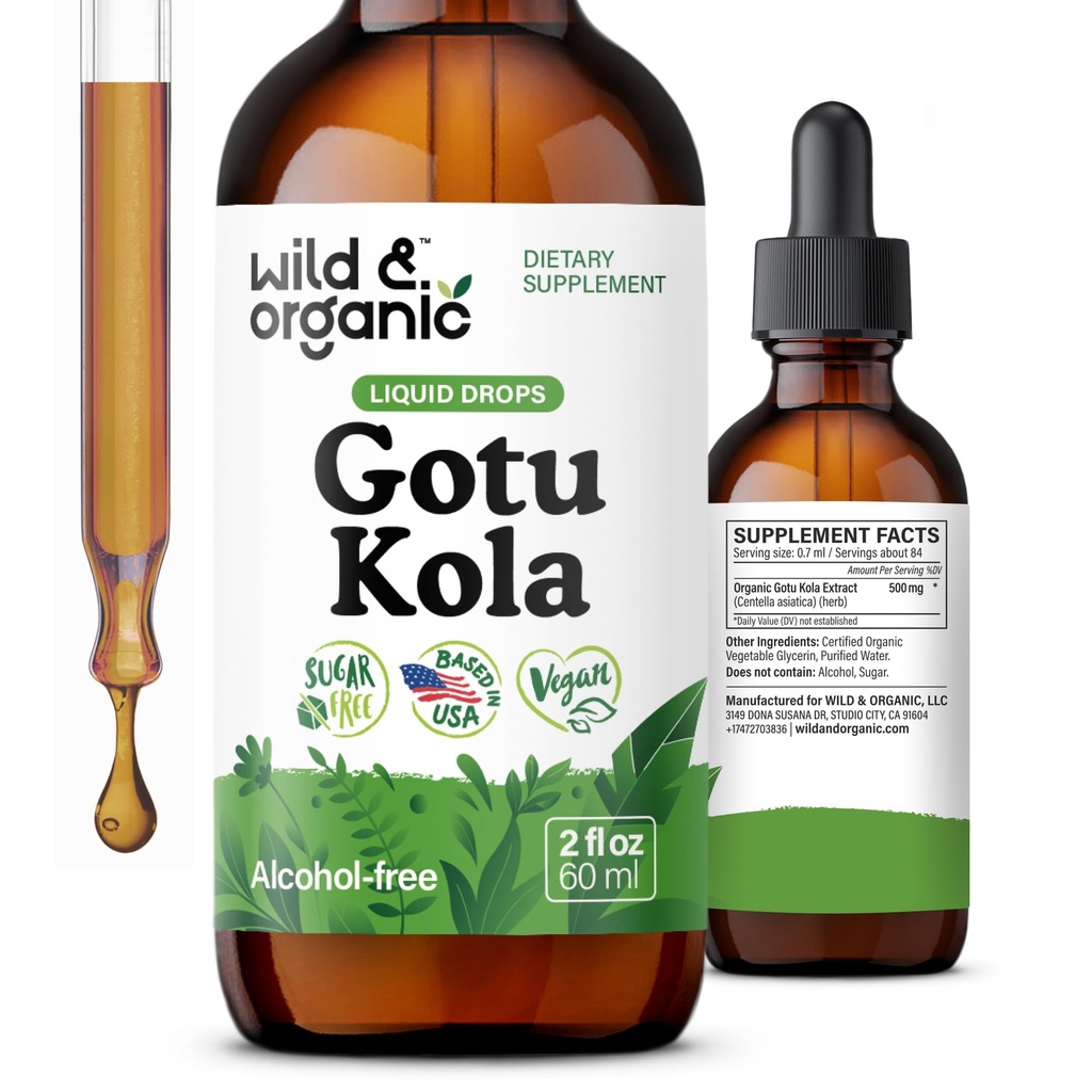 Άγρια & οργανικά Gotu Kola Βότανο Βάμμα - Υποστήριξη εγκεφάλου - Gotu Kola Σταγόνες υγρού εκχυλίσματος - Vegan, Ζάχαρη & Αλκοόλ-ελεύθερο Centella Asiatica συμπλήρωμα - 2 fl oz