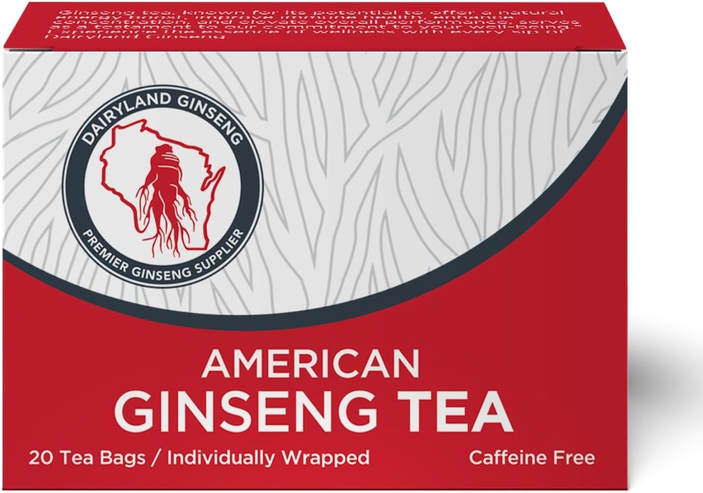 Dairyland American Ginseng Tea Bags 美国人参茶 (20 ct) - Premium Wisconsin Ginseng Tea - Non-GMO, Gluten Free