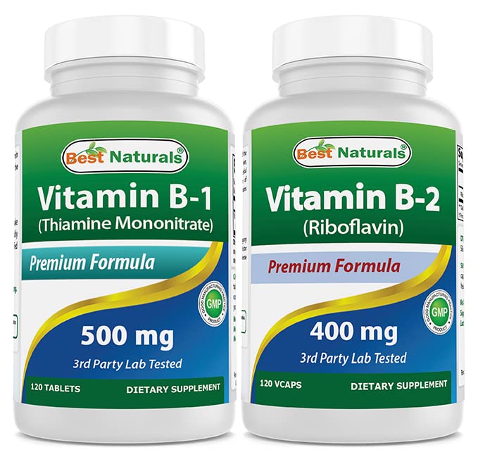 Best Naturals Vitamin B1 as Thiamine Mononitrate 500 mg & Vitamin B2 (Riboflavin) 400mg