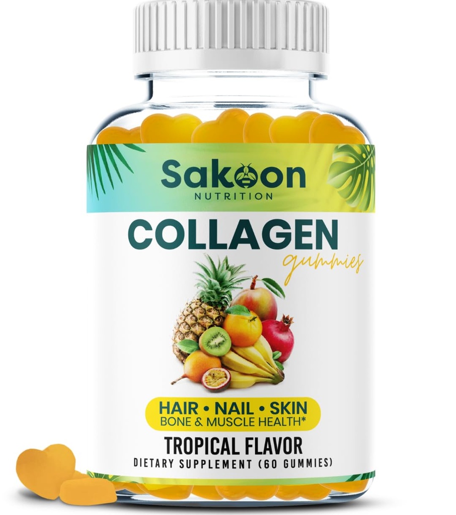 Halal Collagen Gummies for Women and Men - Αντιγήρανση, ανάπτυξη μαλλιών, φροντίδα του δέρματος & ισχυρά νύχια Συμπληρώματα πρωτεΐνης κολλαγόνου - μη-GMO, χωρίς γλουτένη - Κατασκευάζεται στις ΗΠΑ