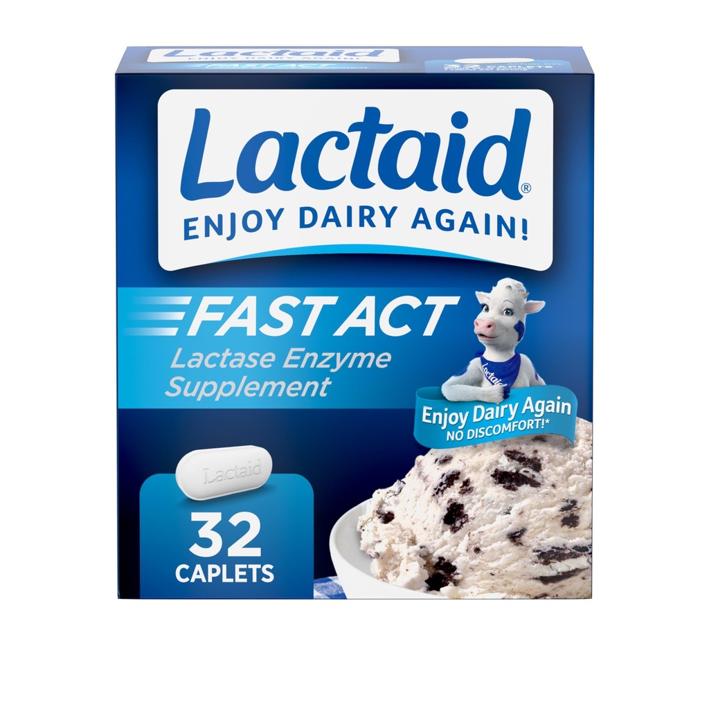 Lactaid Γρήγορη πράξη δυσανεξίας Λακτόζης Συλλέξεις με Lactase Ένζυμο για την πρόληψη αερίου, Bloating & Διάρροια Λόγω της ευαισθησίας της λακτόζης, Ιδανικό για Ταξίδι & On-The-Go, 32 συσκευασίες 1- Count
