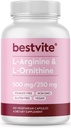 BESTVITE L-αργινίνη L-Ορνιθίνη 500-250 (120 κάψουλες χορτοφάγων) - Δεν Stearates - Όχι πληρωτικά - Vegan - Μη ΓΤΟ - Χωρίς γλουτένη - Όχι πυριτικό ασβέστιο