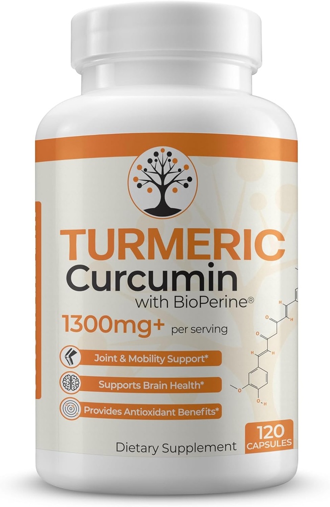 Turmeric Supplement with 95% Standardized Curcuminoids and Black Pepper Extract - Αντιοξειδωτικά Οφέλη - 120 Vegan Κάψουλες