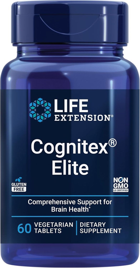 Επέκταση ζωής Cognitex® Elite, φασκόμηλο, βατόμουρο, ashwagandha, φωσφατιδυλσερίνη, βινποκετίνη, Προσοχή, Εστίαση, Mood & Μνήμη, Χωρίς γλουτένη, Μη ΓΤΟ, Χορτοφαγικά, 60 δισκία