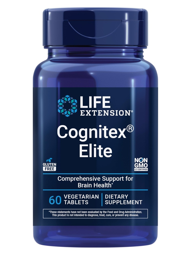 Life Extension Cognitex® Elite, sage, Blueberry, ashwagandha, phosphatidylserine, vinpocetine, Attention, Focus, Mood & Memory, Gluten-Free, Non-GMO, Vegetarian, 60 Tablets