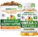 Advanced Dog Allergy + Omega 3 Bundle - Itch Relief - Προβιοτικά w/Fish Oil Omega 3 + EPA&DHA Λιπαρά Οξέα - Αλλεργίες δέρματος + Κοινή Υγεία - 120 μάσημα + 180 Softgels - Μπέικον + Fish Flavor - Made in USA