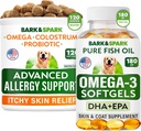 Advanced Dog Allergy + Omega 3 Bundle - Itch Relief - Probiotics w/Fish Oil Omega 3 + EPA&DHA Fatty Acid - Skin Allergies + Joint Health - 120 Chews + 180 Softgels - Bacon + Fish Flavor - Made in USA