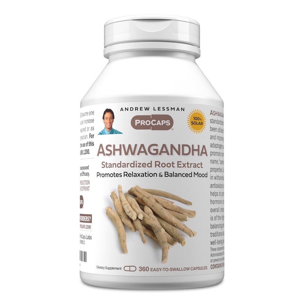 ANDREW LESSMAN Ashwagandha 360 Κάψουλες - Τυποποιημένο εκχύλισμα Ashwagandha. Προωθεί την χαλάρωση, θετική διάθεση, γενική ευεξία και ζωτικότητα. Μικρά Εύκολα Καταπιείτε Καψάκια