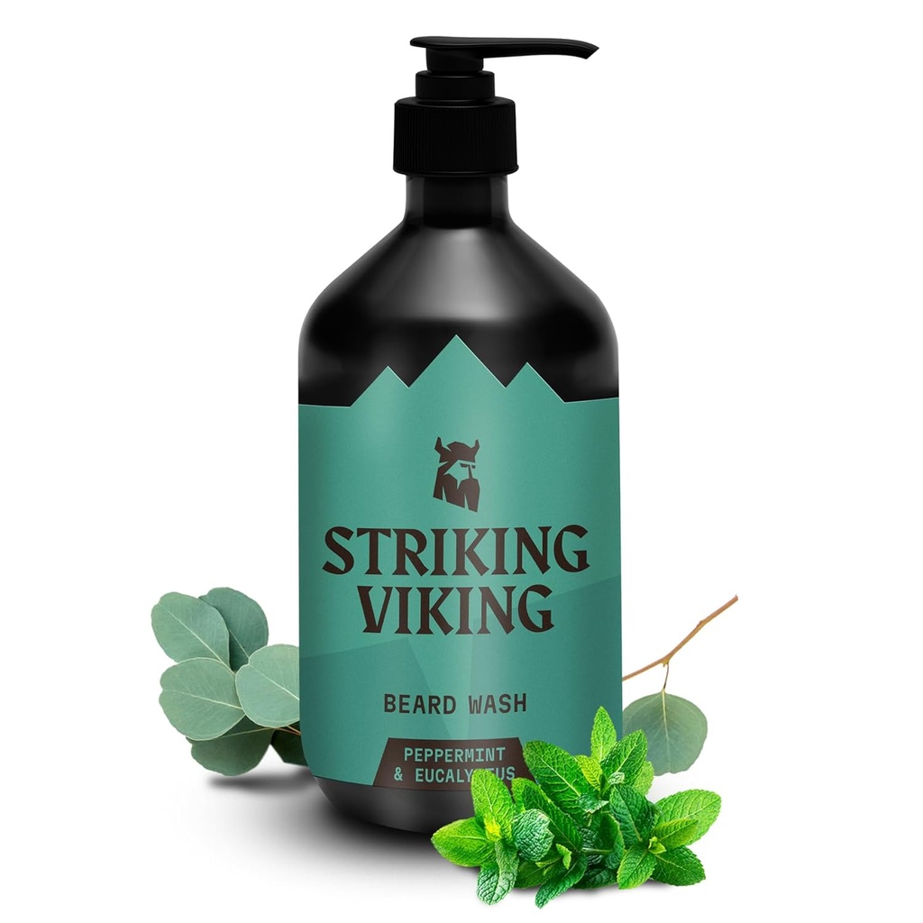 Στριφογύρισμα Viking Beard Wash (17 oz) Με φυσικό μέντας & ευκαλύπτου Scent - Paraben & Sulfate-free Σαμπουάν καθαρισμού βαθέων υδάτων για τη φροντίδα των γεννήσεων