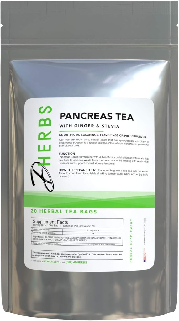 Herbal Pancreas Tea, Cleanse with Juniper, Fenugreek, and Gymnema (20 Bags)