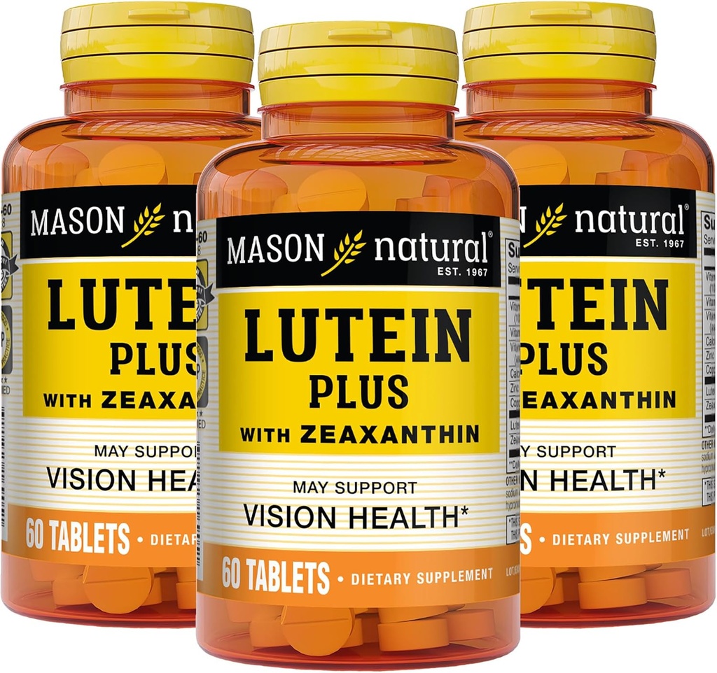 MASON NATURAL Lutein Plus με Zeaxanthin, Eye Health & Vision Support Supplement, Βιταμίνες A, C, E, Ψευδάργυρος & Χαλκός, 60 δισκία (Pack of 3)