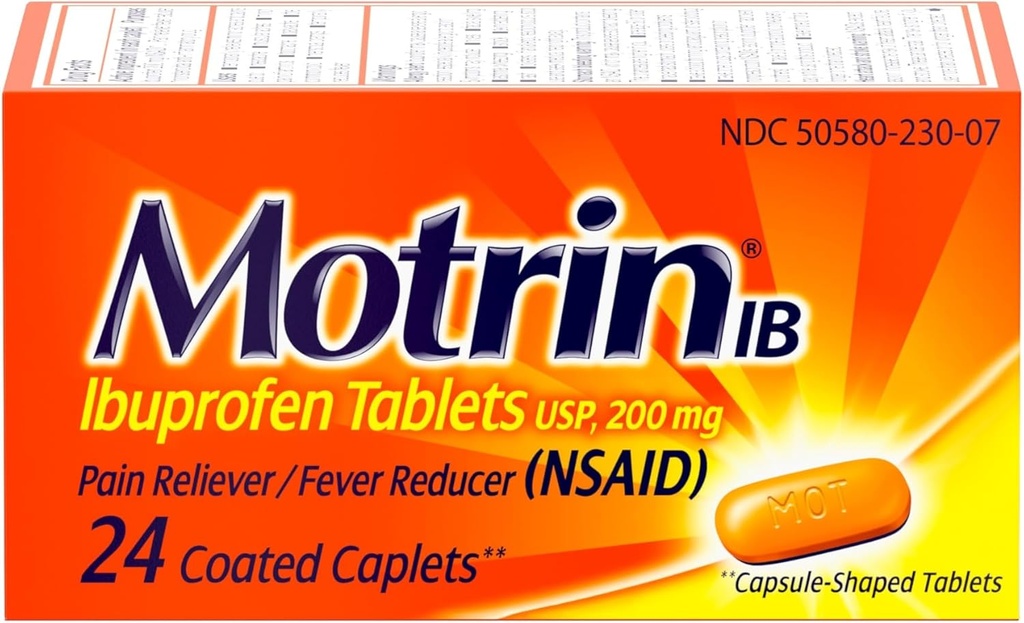Motrin IB, Ibuprofen 200mg δισκία για τον πυρετό, μυϊκούς πόνους, Κεφαλαλγία & οσφυαλγία, 24 Ct
