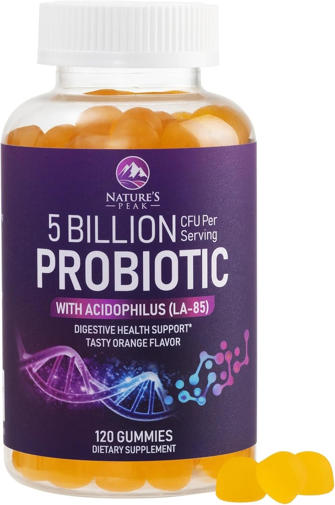 Probiotic Gummies 5 Δισεκατομμύρια CFU - ημερήσιο συμπλήρωμα προβιοτικής κοιλιάς για γυναίκες, άνδρες & εφήβους - Φυσική Digestive υγεία, «Καλή» κόγχη & ανοσοποιητική υποστήριξη με 6 Pro Biotic Strains - Orange Flavor - 120 Count