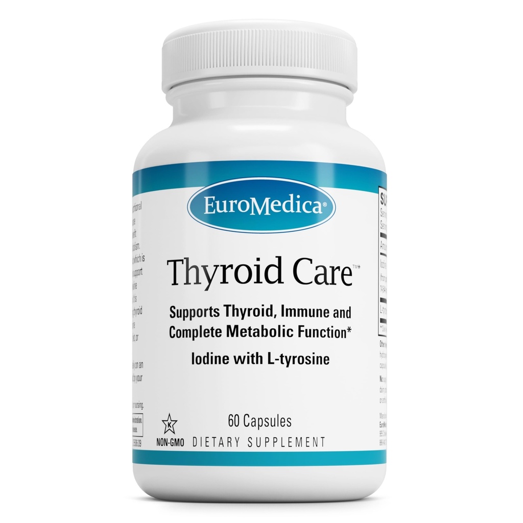 EuroMedica Thyroid Care - Immune Health & Energy Support Formula - Συμπλήρωμα διατροφής με ιώδιο για την υποστήριξη της υγείας του θυρεοειδούς - Συμπλήρωμα ευεξίας με L-Τυροσίνη - 60 κάψουλες