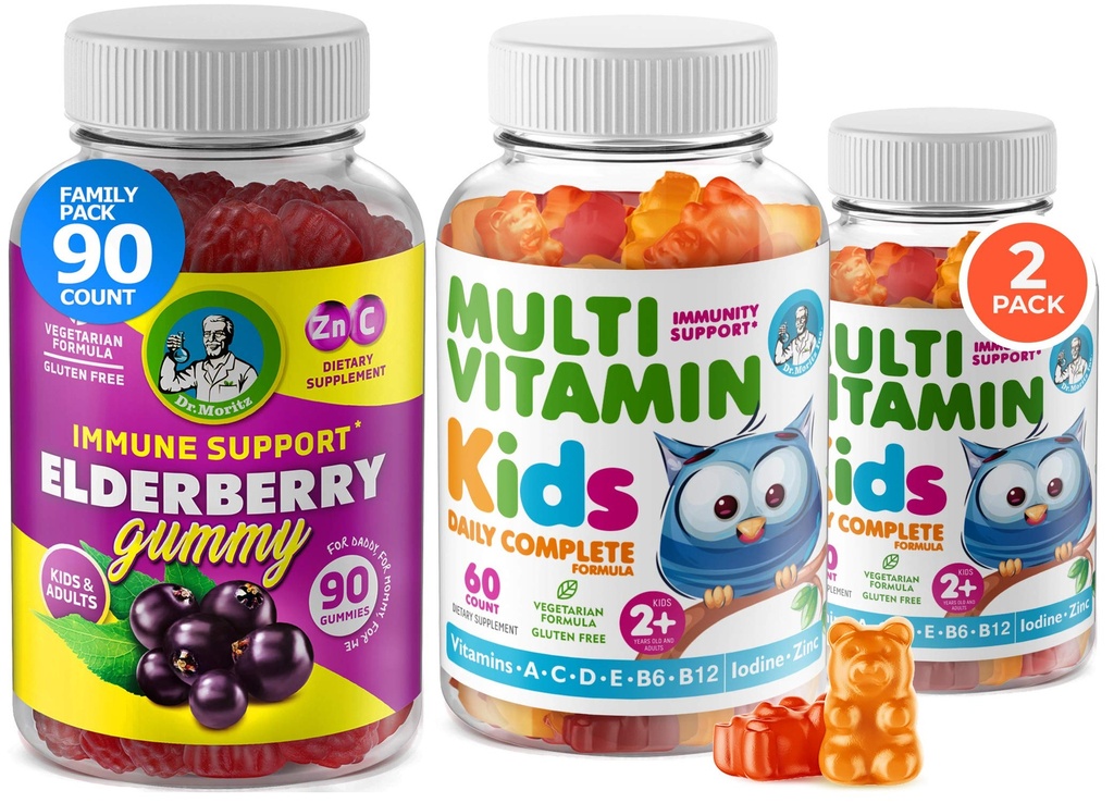 Παιδιά Πολυβιταμίνη Gummies 14 Ουσιώδεις Βιταμίνες και Gelderberry Gummies για Παιδιά και Ενήλικες Βιταμίνη A, C, D, E Χορτοφαγική B6 & B12, Ψευδάργυρος, Βιοτίνη Gummy Πολυβιταμίνες για Παιδιά + Ανοσοποιητική υποστήριξη