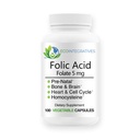 Folic Acid Folate 5mg (B9) Prenatal, Reproductive Health, Homocysteine, Metabolism, Cardiovascular, Bone, Immune Support, Allergen Free, Non GMO - 100 Vegan Capsules