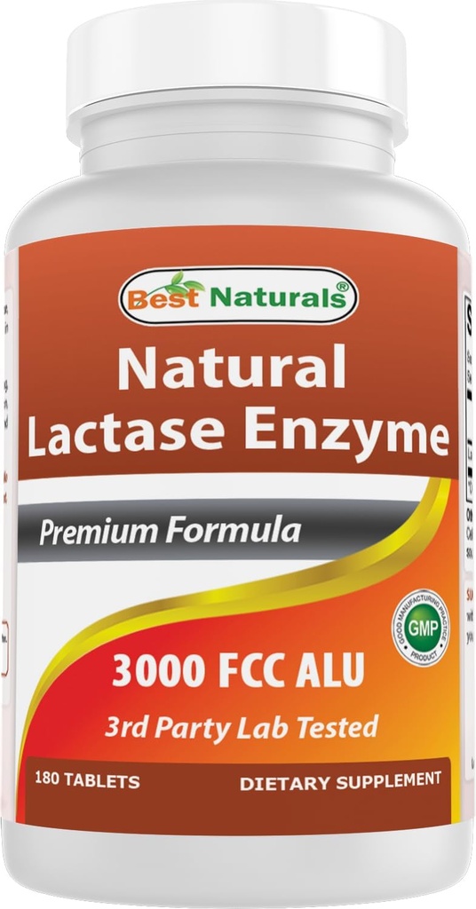 Best Naturals ταχείας δράσης Lactase Enzyme Tablet, 3000 Fcc Alu, 180 Count (8593902900)