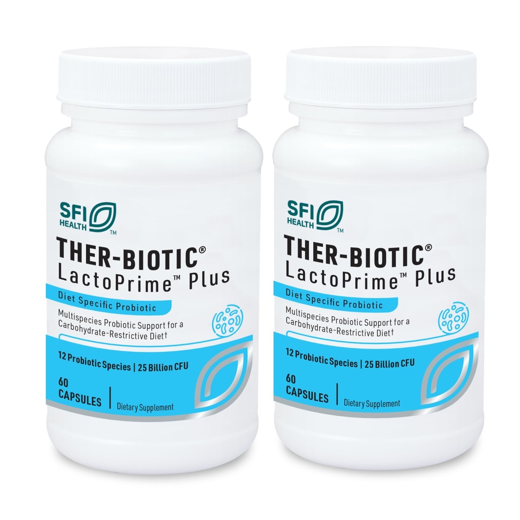 Klaire Labs SFI Health Lactoprime Plus Probiotic - 25 Billion High CFU for Carb-Sensitive Men & Women, 7 Lactobacillus και 5 Bifidobacterium Blend, FODMAP Compliant & Dairy-Free (60 κάψουλες, 2 συσκευασίες)