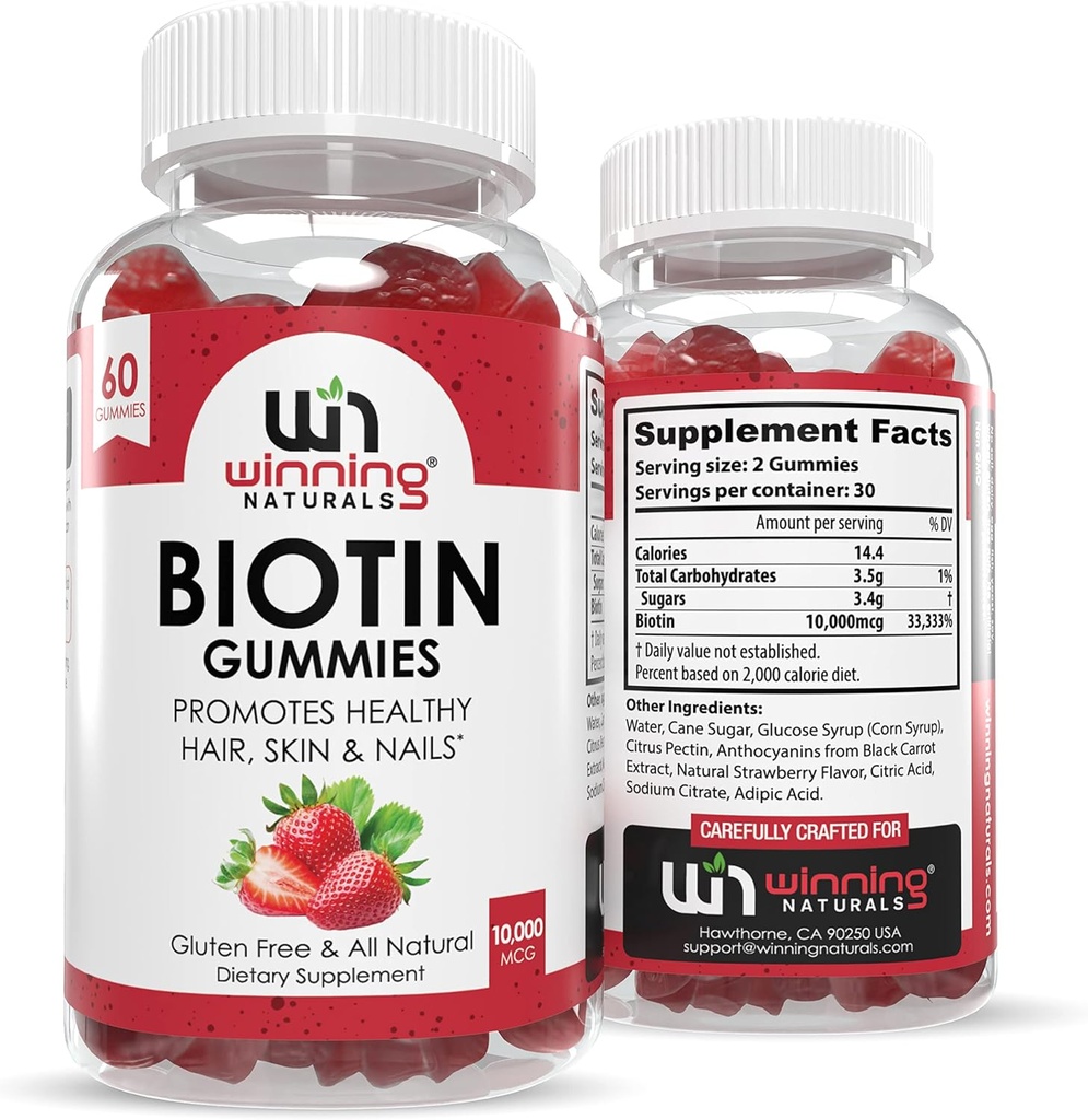 Advanced Biotin Gummies - Natural Strawberry Flavor for Hair, Skin & Nails Support