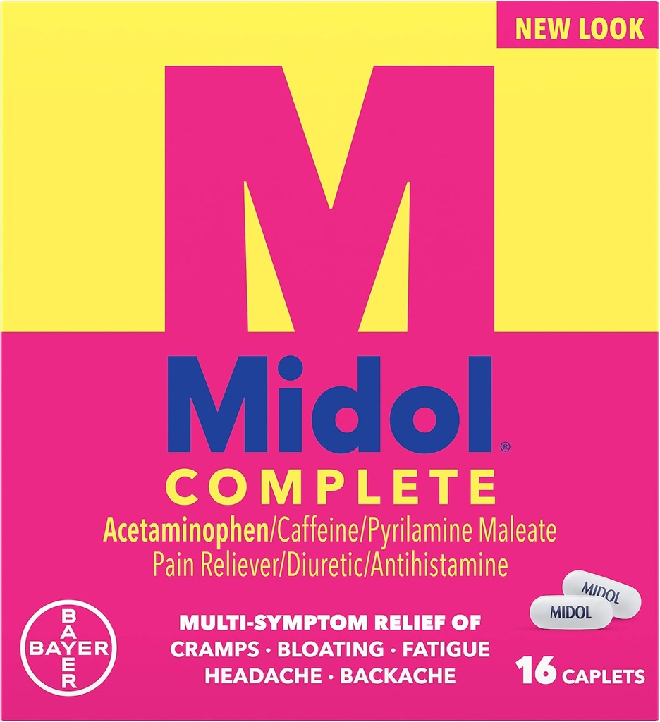 Midol Πλήρης, εμμηνορρυσιακή περίοδος Συμπτώματα ανακούφιση, Caplets, 16 κόμης 4-πακέτο