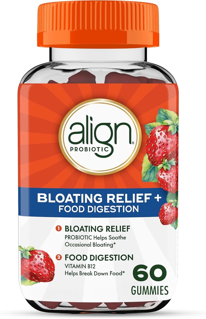 Ευθυγράμμιση Probiotic, Bloating Relief + Food Digetion, Probiotics για γυναίκες και άνδρες, Probiotic Helps Soothe Occasional Bloating*, With Vitamin B12 to Help Break Down Food into Cellular Energy*,60 Gummies