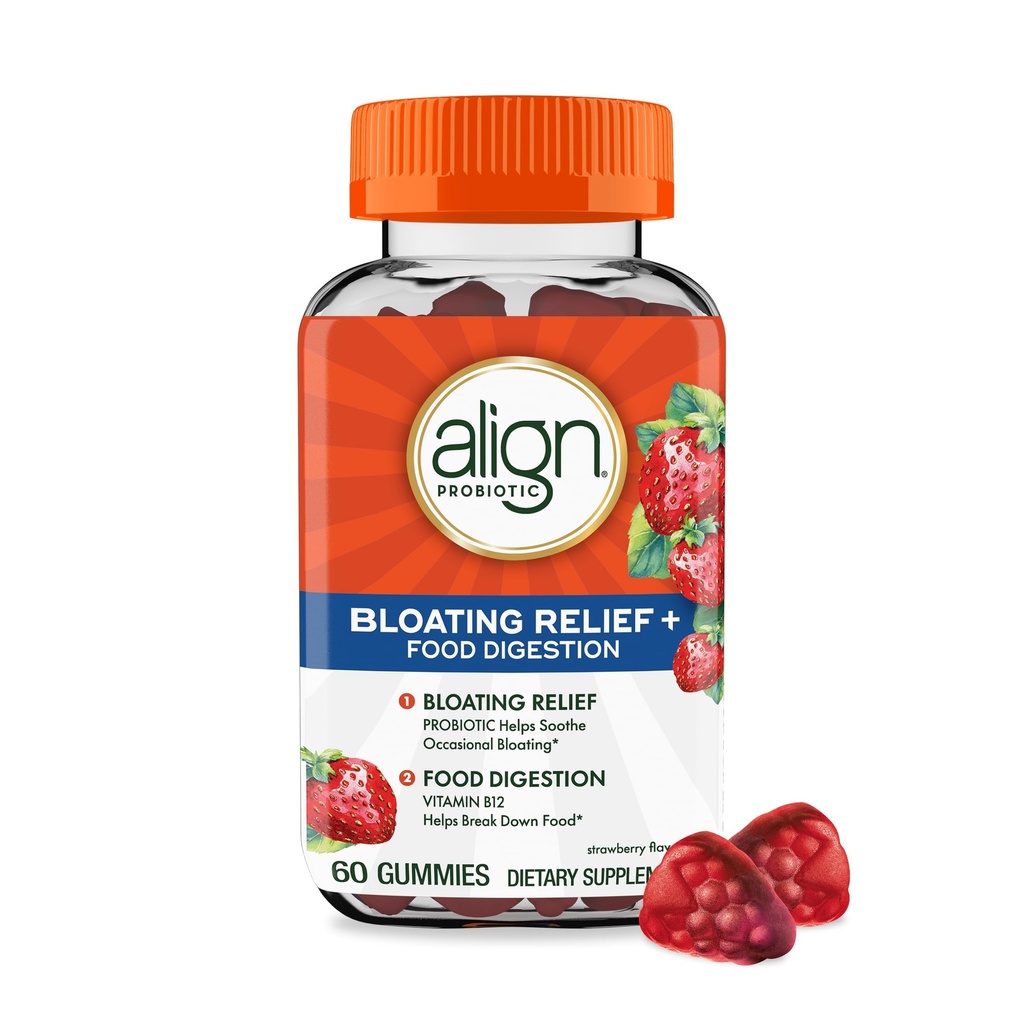 Ευθυγράμμιση Probiotic, Bloating Relief + Food Digetion, Probiotics για γυναίκες και άνδρες, Probiotic Helps Soothe Occasional Bloating*, With Vitamin B12 to Help Break Down Food into Cellular Energy*,60 Gummies