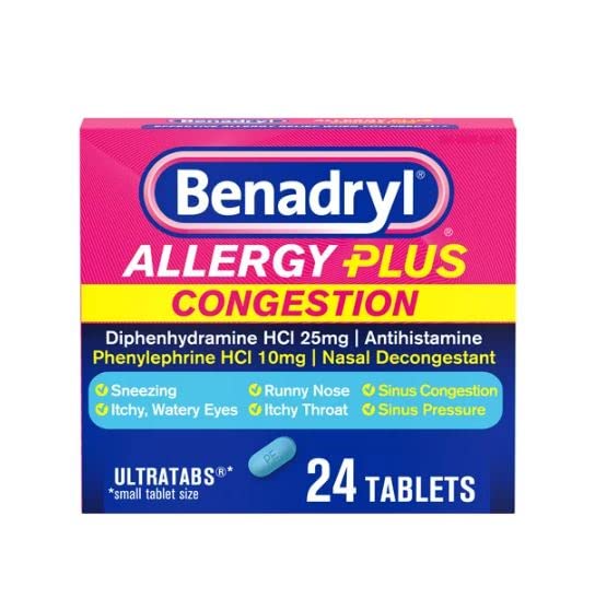 Benadryl Allergy Plus Congestion Ultra Tablets, 24 Count Each (10)